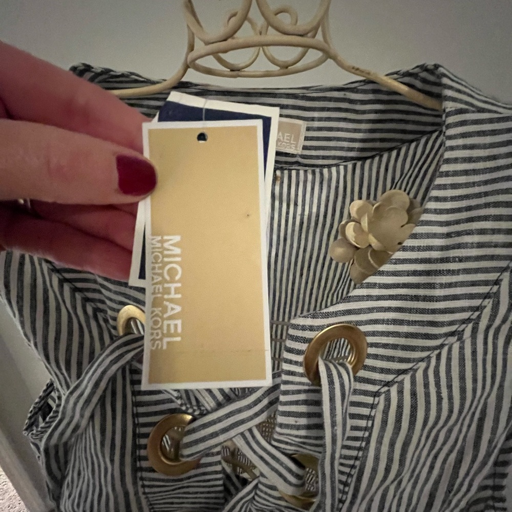 Michael Kors Striped Sleeveless Top with Gold Details - Picture 2 of 8